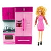 "My Happy Kitchen Stove & Refrigerator Battery Operated Toy Doll Kitchen Playset w/ Toy Doll, Lights, Sounds, Perfect for Use with 11-12"" Tall Dolls"