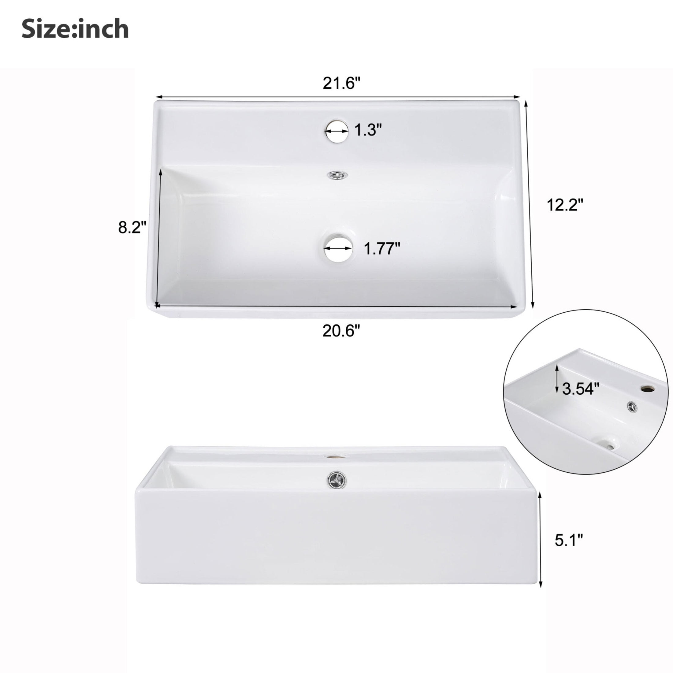 Noble House 21.6" Floating Bathroom Vanity with Ceramic Sink, Left Side Storage, Wave Door & Black Handle, Gray
