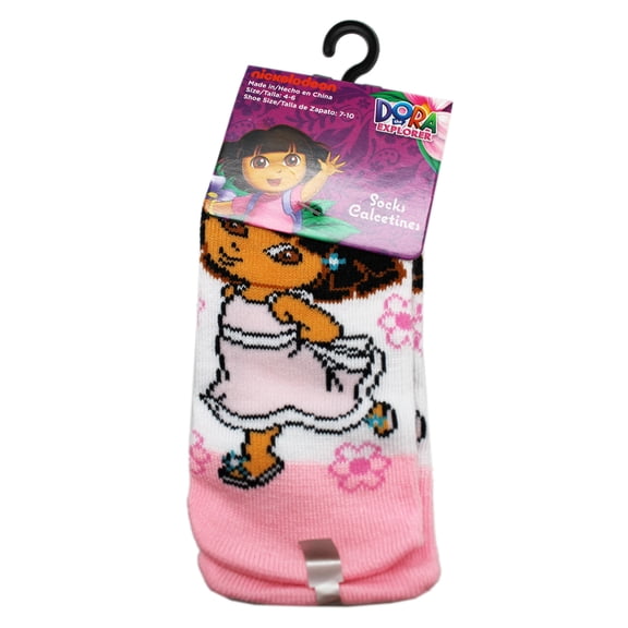 Dora the Explorer Dancing Flowers White/Light Pink Socks (2 Pairs, Size 4-6)