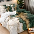 thumbnail image 5 of Orylavena Emerald Green and Gold Marble Microfiber Duvet Cover Set, Queen, 3-Piece, 5 of 8