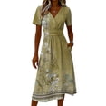 thumbnail image 5 of Minjewel Women's Floral Mini Dress with V-Neck Short Sleeve - Print Summer Dress, Loose Flowy Beach Party Outfit, Comfy Vacation Top,Green,L, 5 of 6