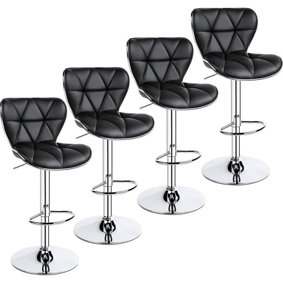 Wubio Bar Stools Set of 4, Island Chairs Shell Back, PU Leather Adjustable Barstools, Swivel Bar Chairs with Footrest for Home Kitchen, Black