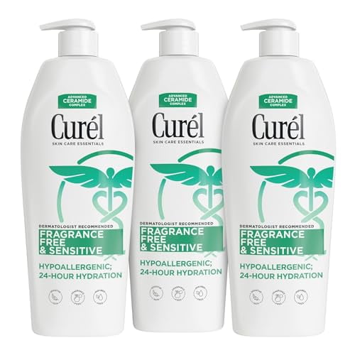 Curel Lotion Sans Parfum, Lotion Hypoallergénique pour Peau Sèche, Recommandée par les Dermatologues, 13 Oz, Lot de 3