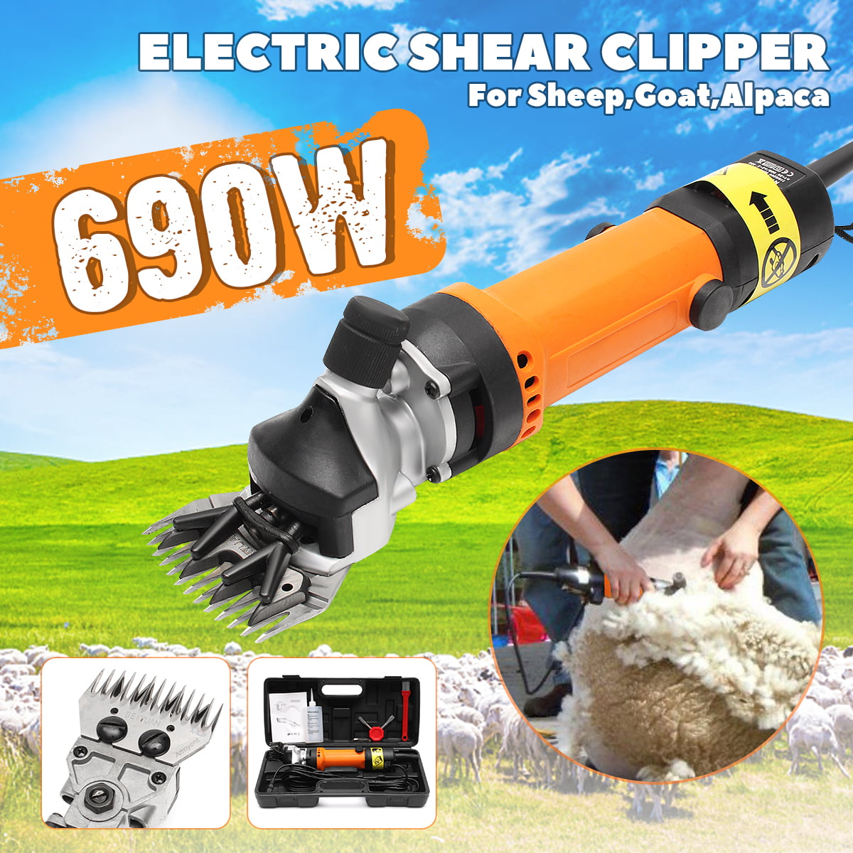690W Electric Sheep Shearing Shears Farm Alpaca Goats Clipper Farm Machine Kit U 