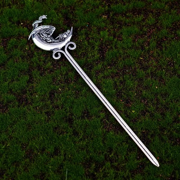 Silver Witch Hairstick Crescent Moon Goddess Sword Hairpin Wiccan Gothic Jewelry For Women Pagan Wicthcraft (, #12)