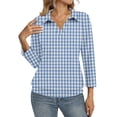 thumbnail image 3 of Womens 3/4 Sleeve Polo Shirts Collared V Neck Business Blouses Banded Bottom Casual Tops Royal Blue M, 3 of 7