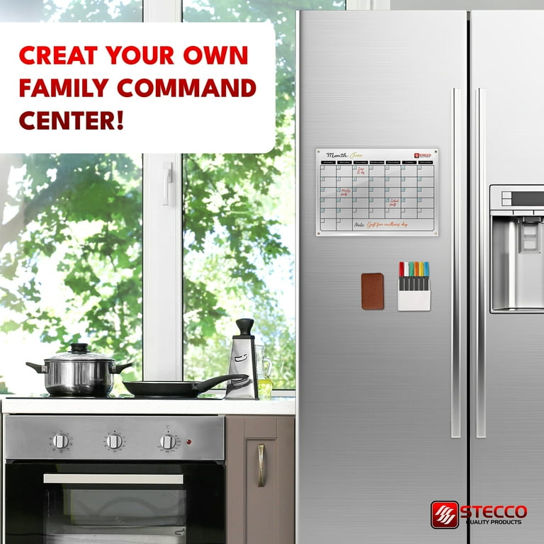 STECCO Kitchen Magnetic Dry Erase Fridge Calendar. Acrylic Dry Erase  Monthly Calendar. Acrylic Magnetic Calendar for Fridge. Family Calendar.  Nano Stickers included for wall mount. - Walmart.com