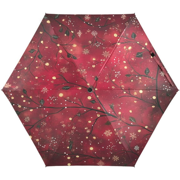 Winter Red Flowers Umbrellas for Sun Auto Open Close UV50  Waterproof 5-Fold Compact Fiberglass Frame