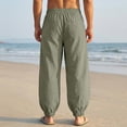 thumbnail image 3 of Havenx Mens Cotton Linen Pants Elastic Waist Drawstring Lantern Pants with Pockets Straight Leg Trouser Loose Fit Summer Beach Vacation Daily Jogger Pants,Camouflage Green S, 3 of 5