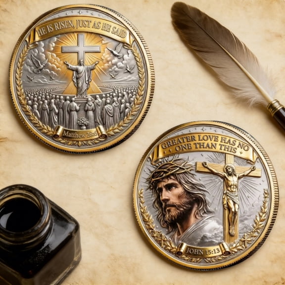 Easter Commemorative Coin, Jesus Resurrection Collectible Coin, Religious Holiday Keepsake, Spring Decor Ornament For Home Collection Gift Table Display Decor