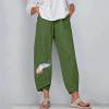 thumbnail image 1 of Pantalons pour Femmes Mode Taille Haute Tube Droit Ourlet Pétales Imprimé Coton Chanvre Polyvalent Pantalons Décontractés Vert Armée m, 1 of 5