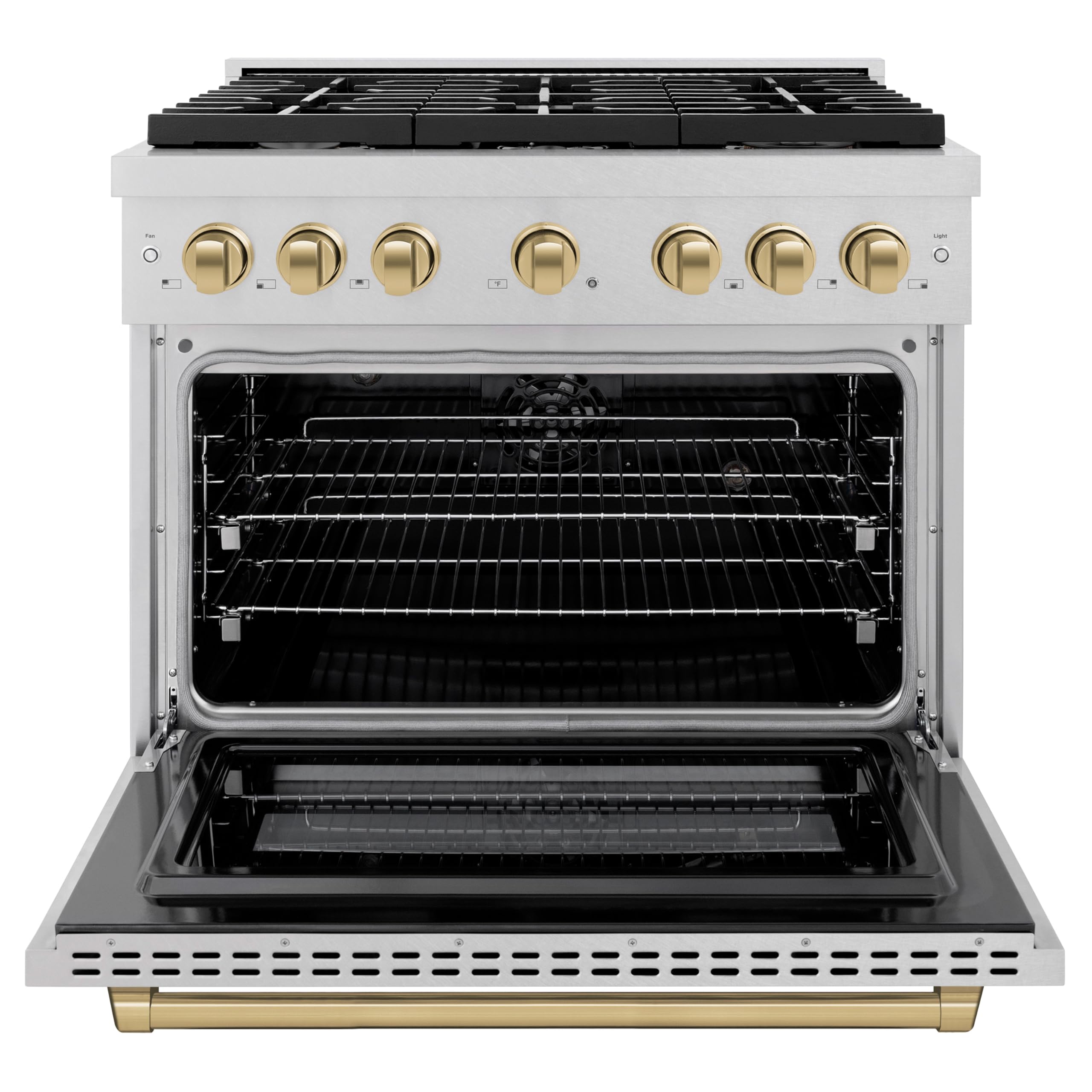 ZLINE Autograph 36" 5.2 cu. ft. Paramount Dual Fuel Range with 6 Burners in DuraSnowÂ® Stainless Steel with Champagne Bronze Accents, SDRSZ-36-CB
