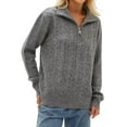 thumbnail image 2 of Women'S Sweaters Fall Winter Quarter Zip Casual Ribbed Cable Knit Pullover Grey One size, 2 of 9