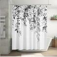 thumbnail image 3 of Black and White Eucalyptus Leaves Shower Curtain, Watercolor Plant Floral Bathroom Shower Curtain, Fabric Waterproof Botanical Shower Curtain with 12 Hooks, 72 x 72 Inch, 3 of 6