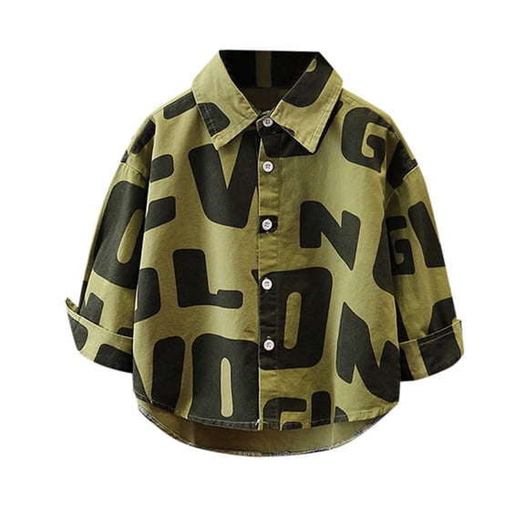Emitonse Boys and Girls Long Sleeve T Shirts Cotton for Toddler Boys Button Down Shirts Holiday Cool Print Summer Beach Shirt For Kids Green,Size 5-6 Years