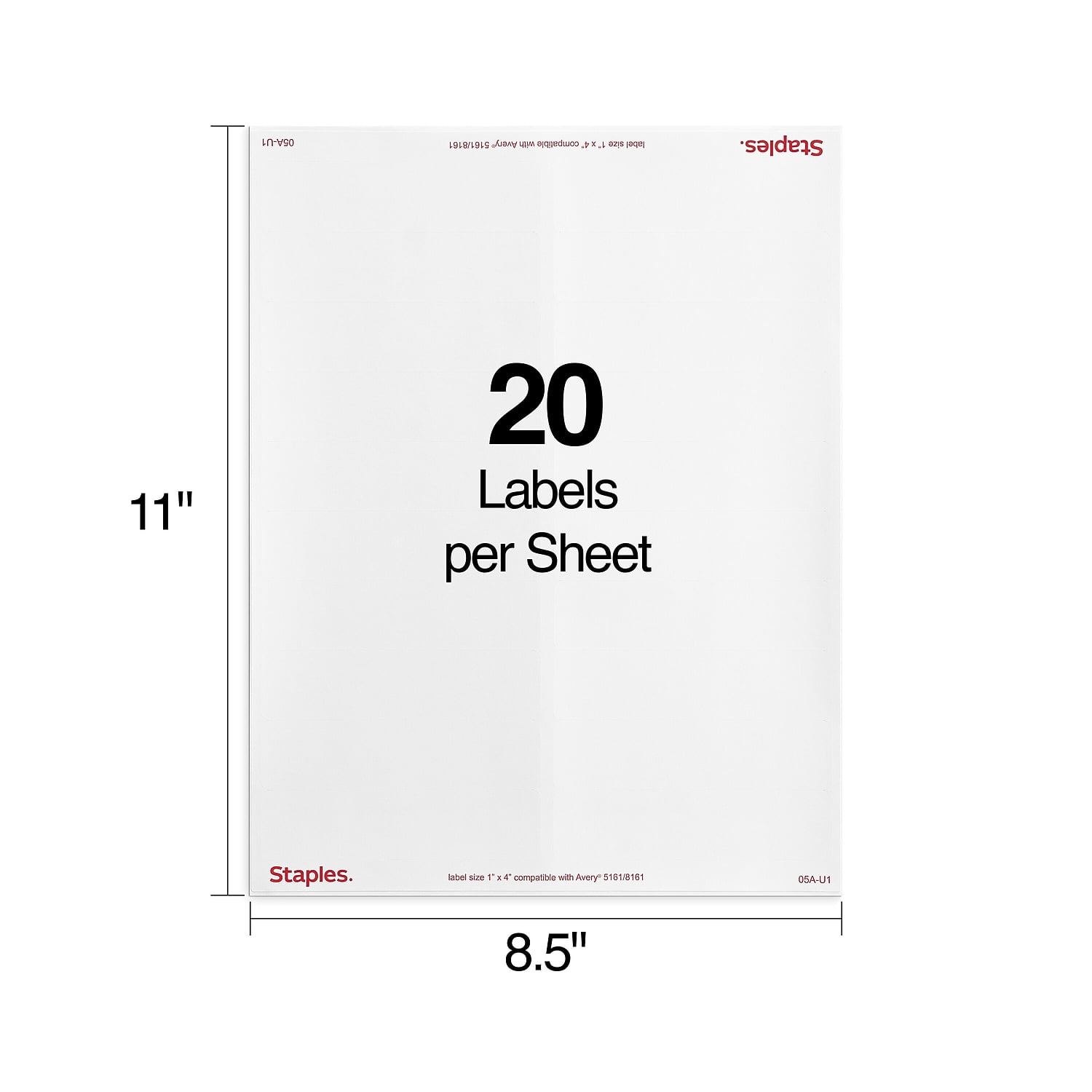 Staples Laser/Inkjet Address Labels 1" x 4" Bright White 20 Labels/Sheet 10000/Carton ST18064-CCVS