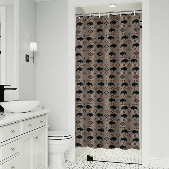 Gray Buffalo Geometric Pattern Shower Curtain 36"x72" ,Bathroom Decorative Shower Curtains Set with 12 Hooks,Modern Waterproof Washable Shower Curtain