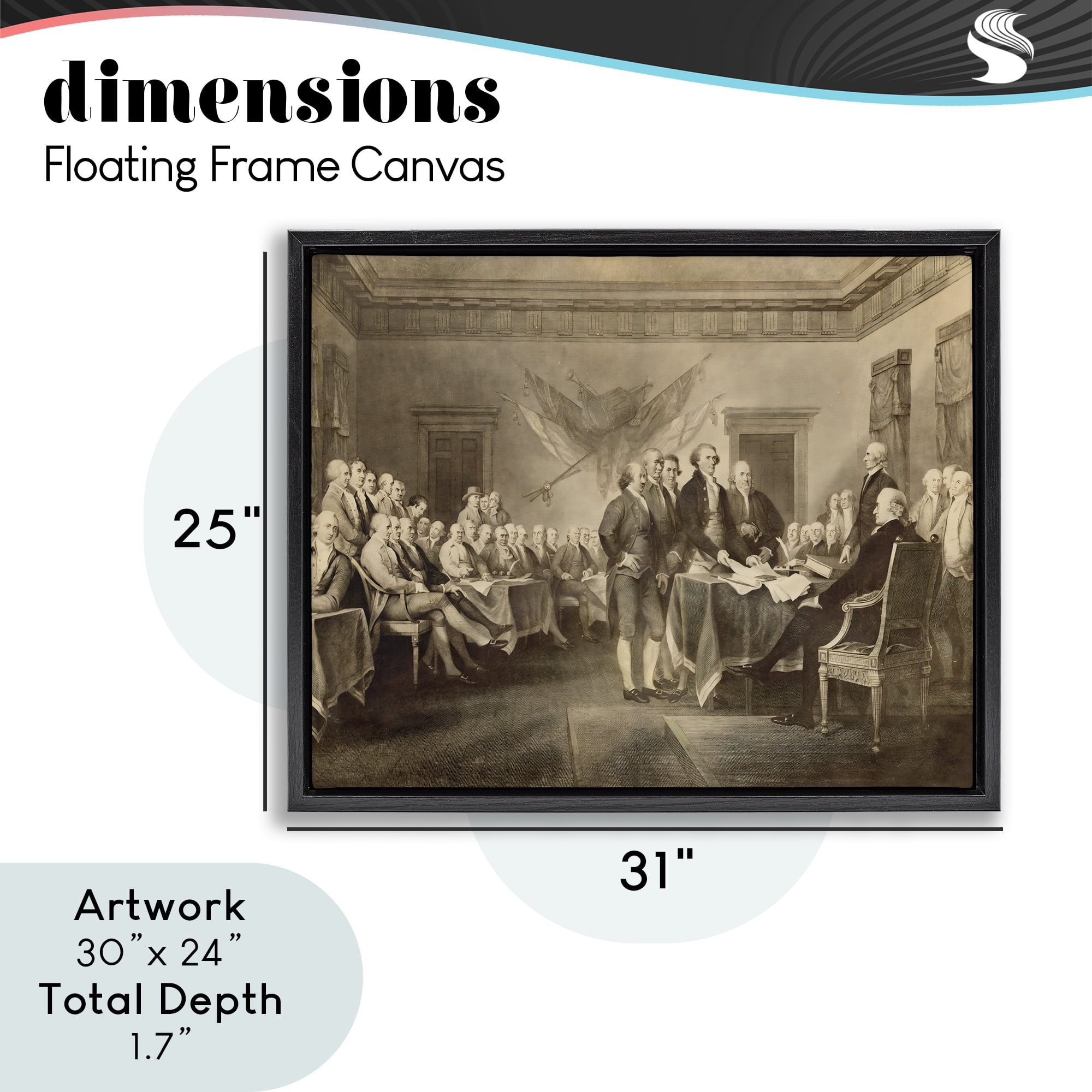 Stupell Industries Historical Signing Of Declaration Black Framed Floater Canvas Wall Art, design by Arlington Prints