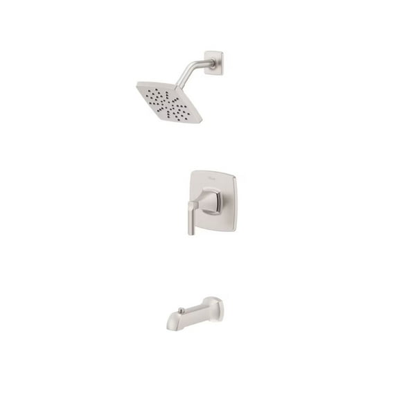 Pfister Vaneri Spot Defense Brushed Nickel 1-handle Single function 6-in Square Bathtub and shower Faucet with Valve