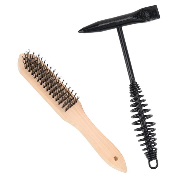 Welding Chipping Hammer With Coil Spring Handle Cone Vertical Chisel Wire Brush - Random color