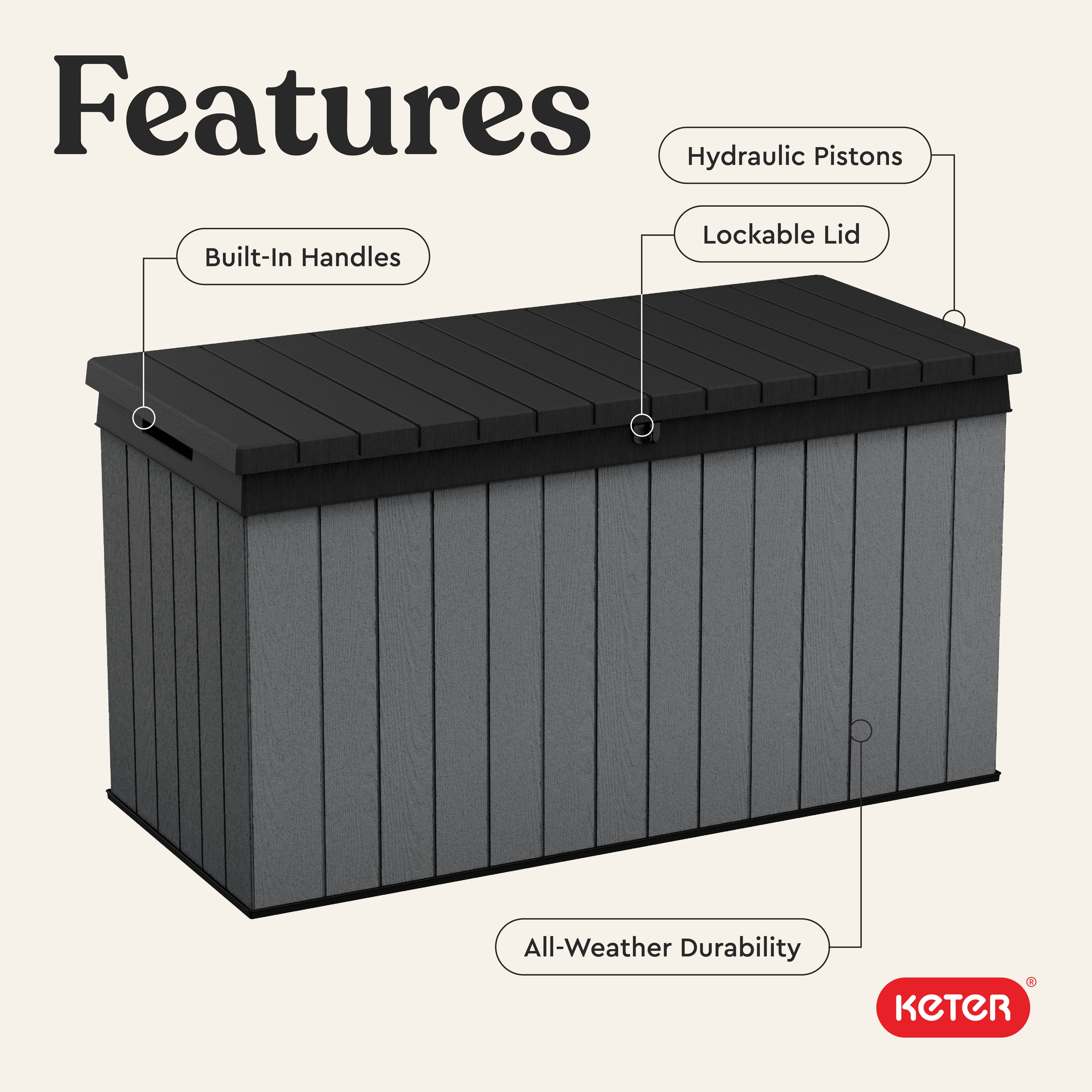 Keter Darwin 150 Gallon Durable Resin Outdoor Deck Box Storage Organization, Graphite
