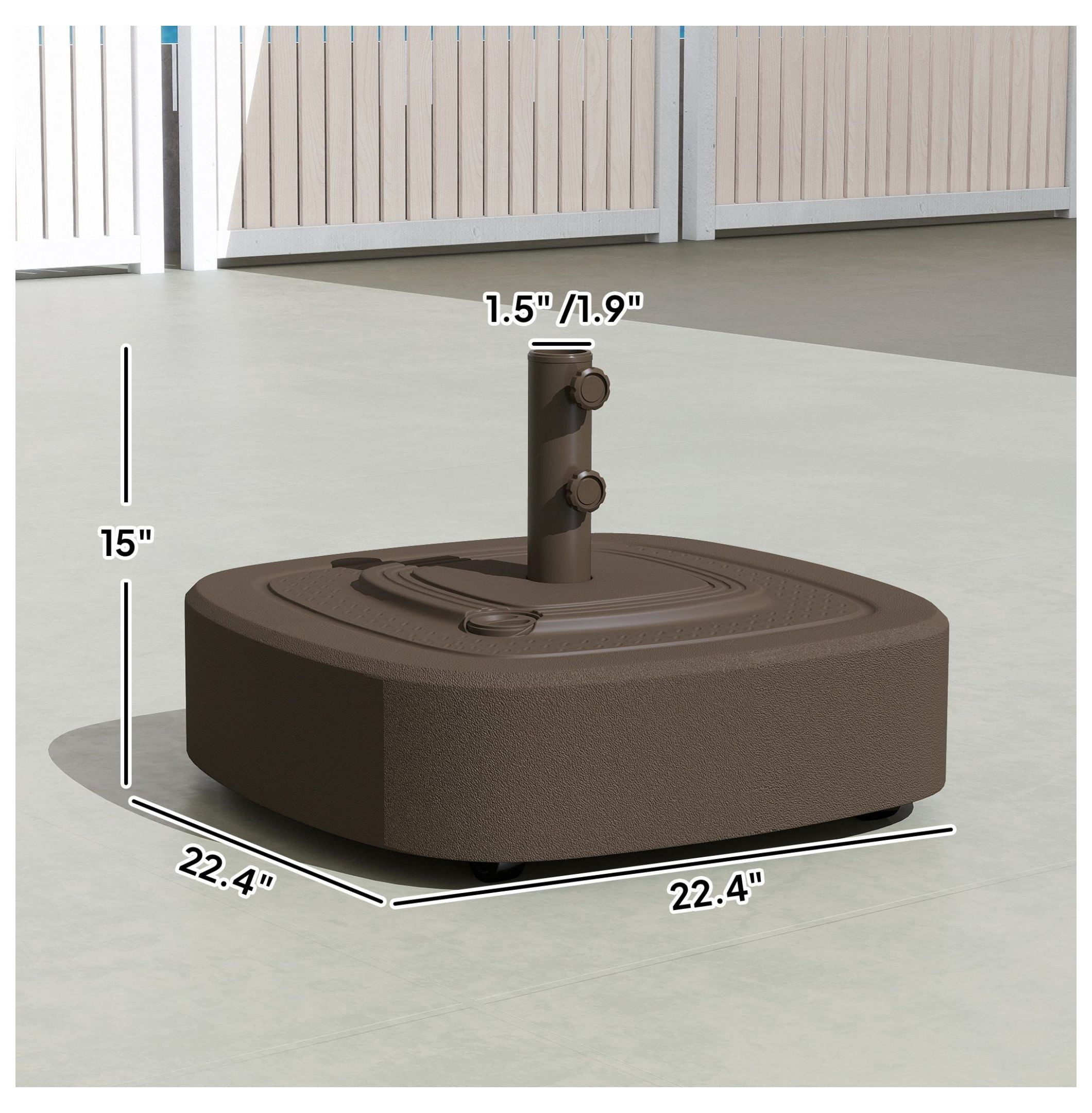 Patio Umbrella Base Outdoor with Wheels - 1.5"/1.9" Pole Stand - 110lbs Capacity - Heavy Duty HDPE & Steel - Brown Woodgrain Finish