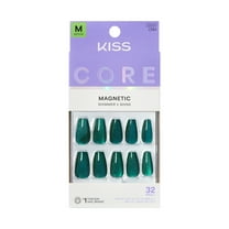 KISS CORE Magnetic Press On Nails, ‘Shimmering’, Green, Medium Coffin, 32 Count