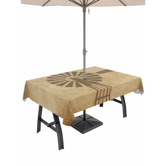 Outdoor Tablecloth with Umbrella Hole for Patio/Picnic/Party/Camping, Country Windmill Waterproof Table Cloth Rectangle Table Cover Washable, Farmhouse Vintage Rustic Farm Barn (54"x 80")