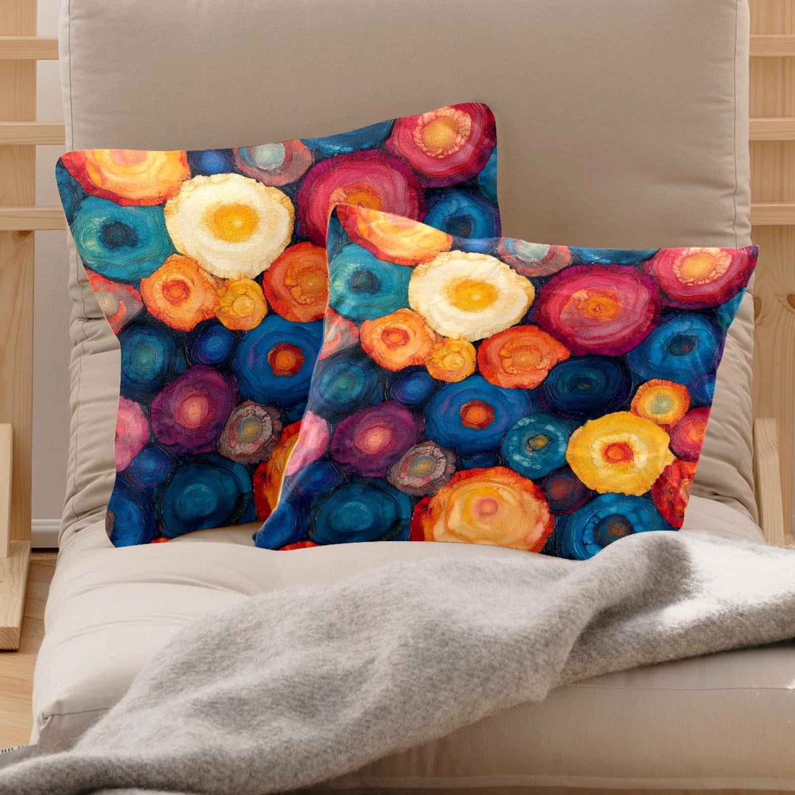 Pack of 2 Throw Pillow Covers Colorful Circles Patterns Decorative Pillow Cases Home Decor Square 18x18 Inches Pillowcases