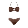 thumbnail image 4 of DHFJKG Two Piece Swimsuits Women Bikini Set Side Tie Halter Top High Waist Briefs Bottoms Leopard Print Summer Stylish Beachwear, 4 of 5