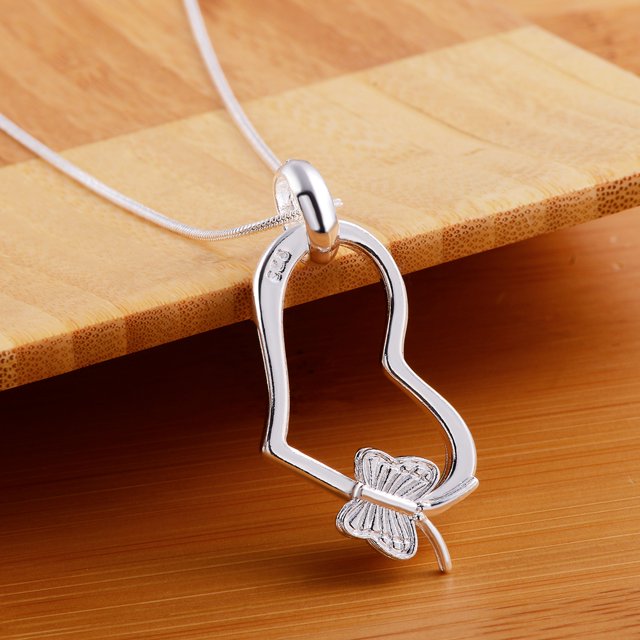 Abalorios de plata de ley 925 con forma de mariposa para mujer, collar, joyería, colgante de corazón bonito a la moda, serpiente