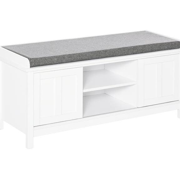 Storage Bench With 6 Compartments, , And Sliding Door Facility - Adjustable Shelving, Padded Seat, 10 Pairs, White Shoe Holds