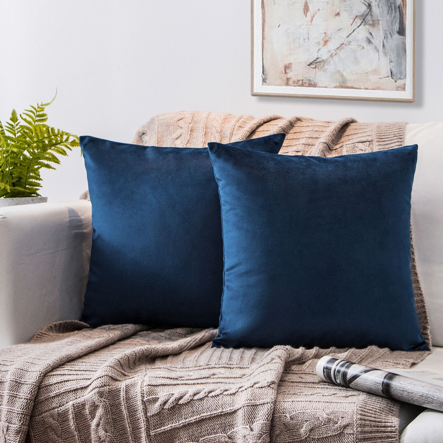 Phantoscope Silky Velvet Decorative Throw Pillow, 20 x 20 in, Navy Blue, 1 Pack