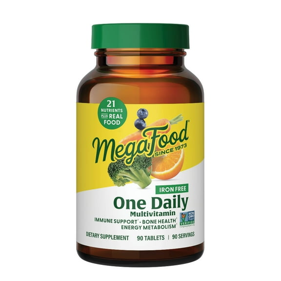 MegaFood One Daily Iron Free Multivitamin - Immune & Bone Support - Non-GMO - 90 Servings