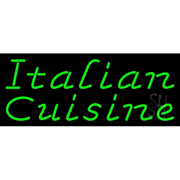 Green Italian Cuisine LED Neon Sign 13 x 32 - inches, Black Square Cut Acrylic Backing, with Dimmer - Bright and Premium built indoor LED Neon Sign for restaurant window and interior decor.