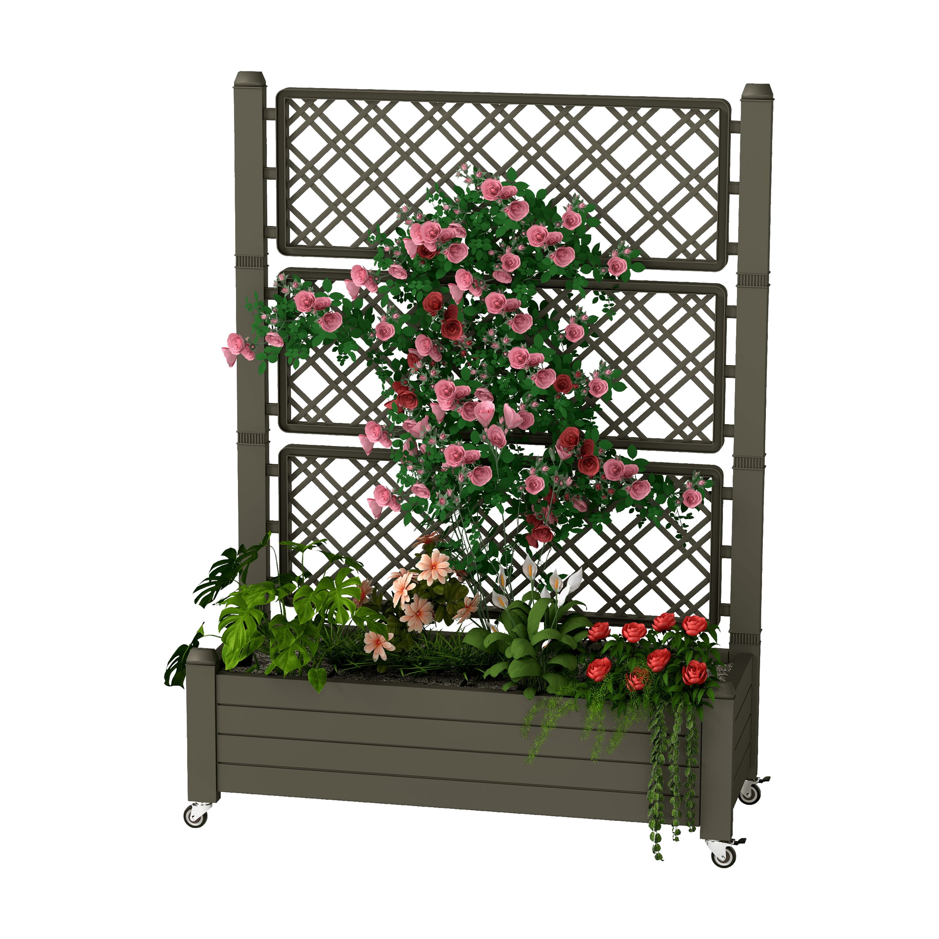 Uforic 3.6 x 1.5 x 5 FT Raised Garden Bed with Trellis, Large Outdoor Planter Box on Wheels for Patio, Light-Brown for Climbing Plants Vegetables