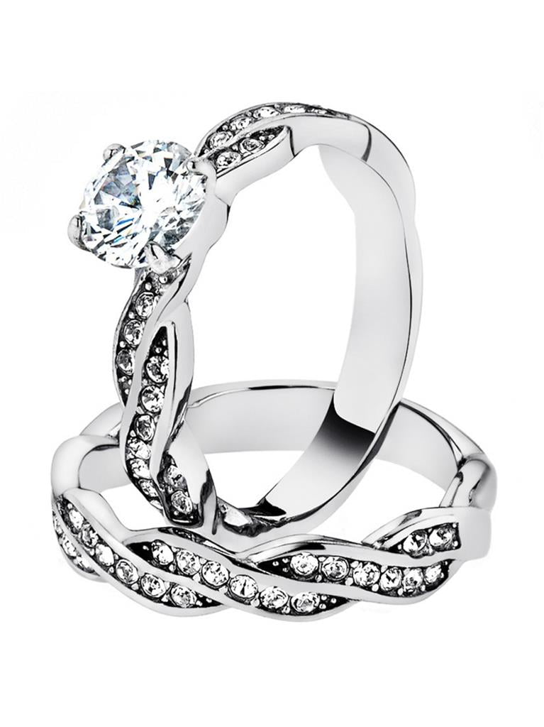 Eternity Wedding White CZ Polished Ring New 316L Stainless Steel Band Sizes 6-13
