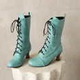 thumbnail image 5 of PiGOGI Women's Mid Calf Boots, Lace Up Flat Boots for Women, Round Toe Vintage Style Winter Boots Green 38, 5 of 6