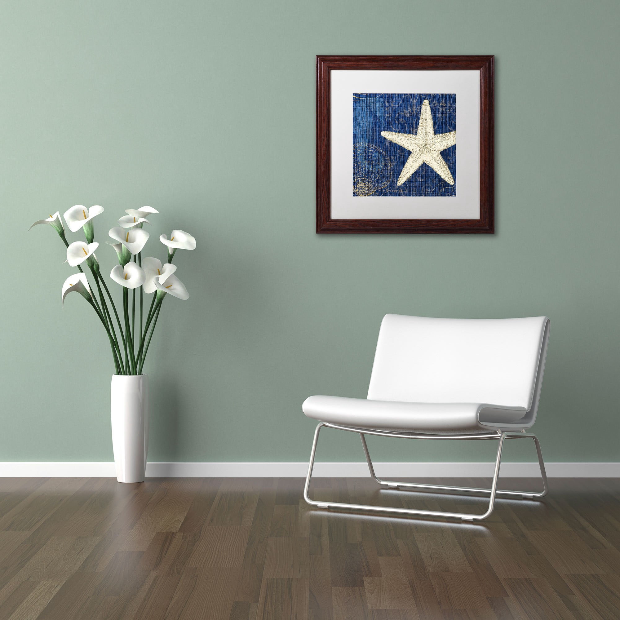 Trademark Fine Art "Coastal Moonlight I Teal" Canvas Art by Pela Studio, White Mat, Wood Frame