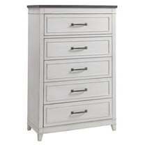 Bowery Hill Coastal 5 Drawer Wood Chest in White with Gray Top