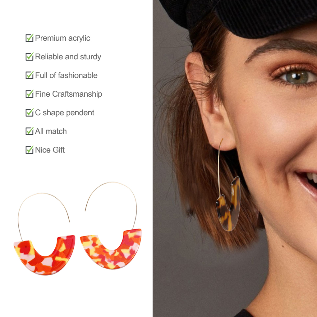 TureClos Acrylic Chandelier Earrings C Shape Geometric Ear Stud Fashion Exaggerated Jewelry Earring Women Banquet Accessories Orange - image 3 of 6