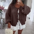 thumbnail image 7 of TrdSipl Womens Tie Front Cardigan Sweaters Cute Bowtie Long Puff Sleeve Sweater 2025 Winter Loose Knitted Stylish Knitwears Coffee XL, 7 of 7