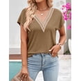 thumbnail image 5 of Merokeety Womens Summer V Neck Lace Pleated Blouses Tunic Tops Khaki xl, 5 of 6