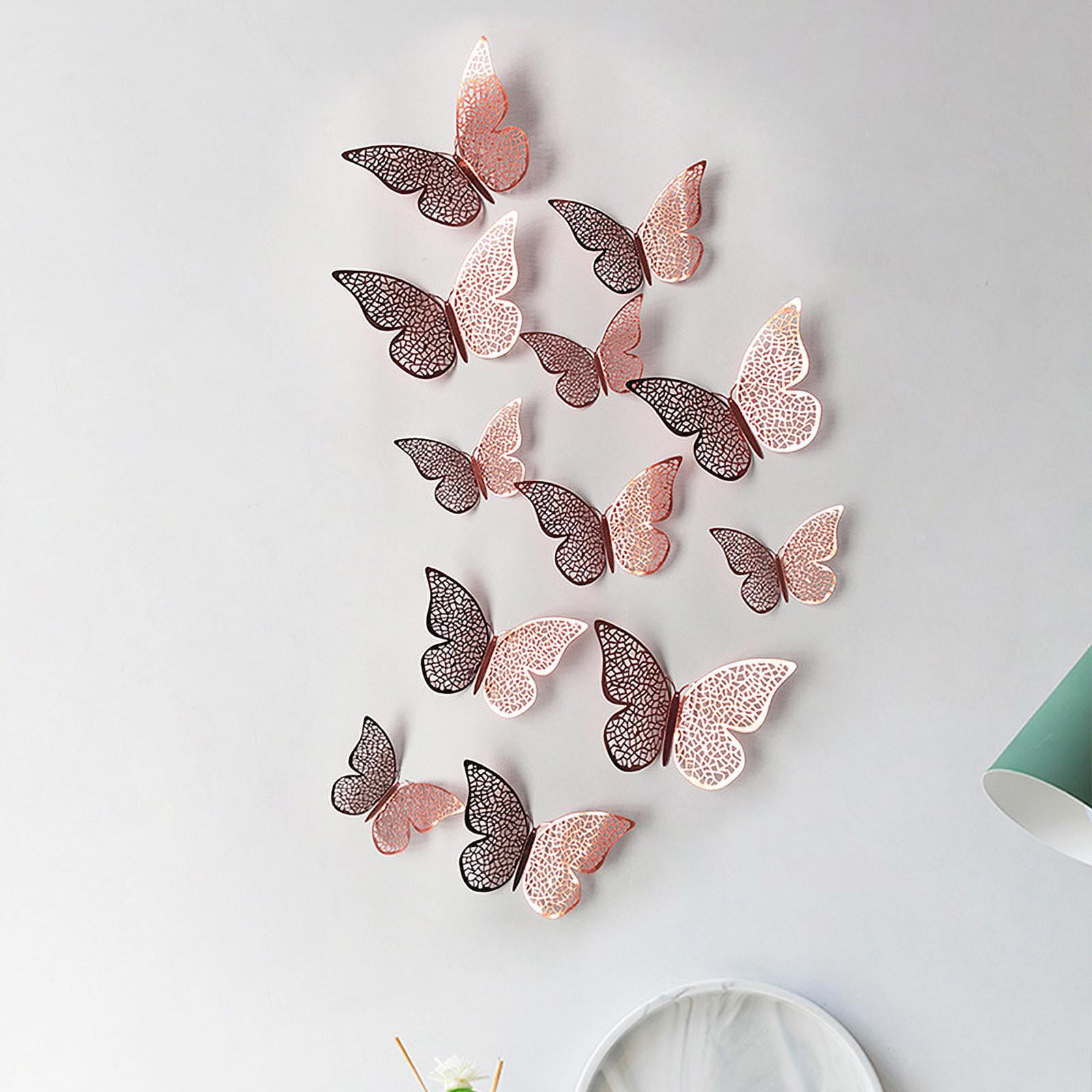 3D Metallic Decals DIY Decorative Paper Murals Removable Art Decoration Stickers for Kids Girls Gift Bedroom Home Wedding Party Nursery Classroom Decor-Rose Gold 36 Pcs Butterfly Wall Stickers 