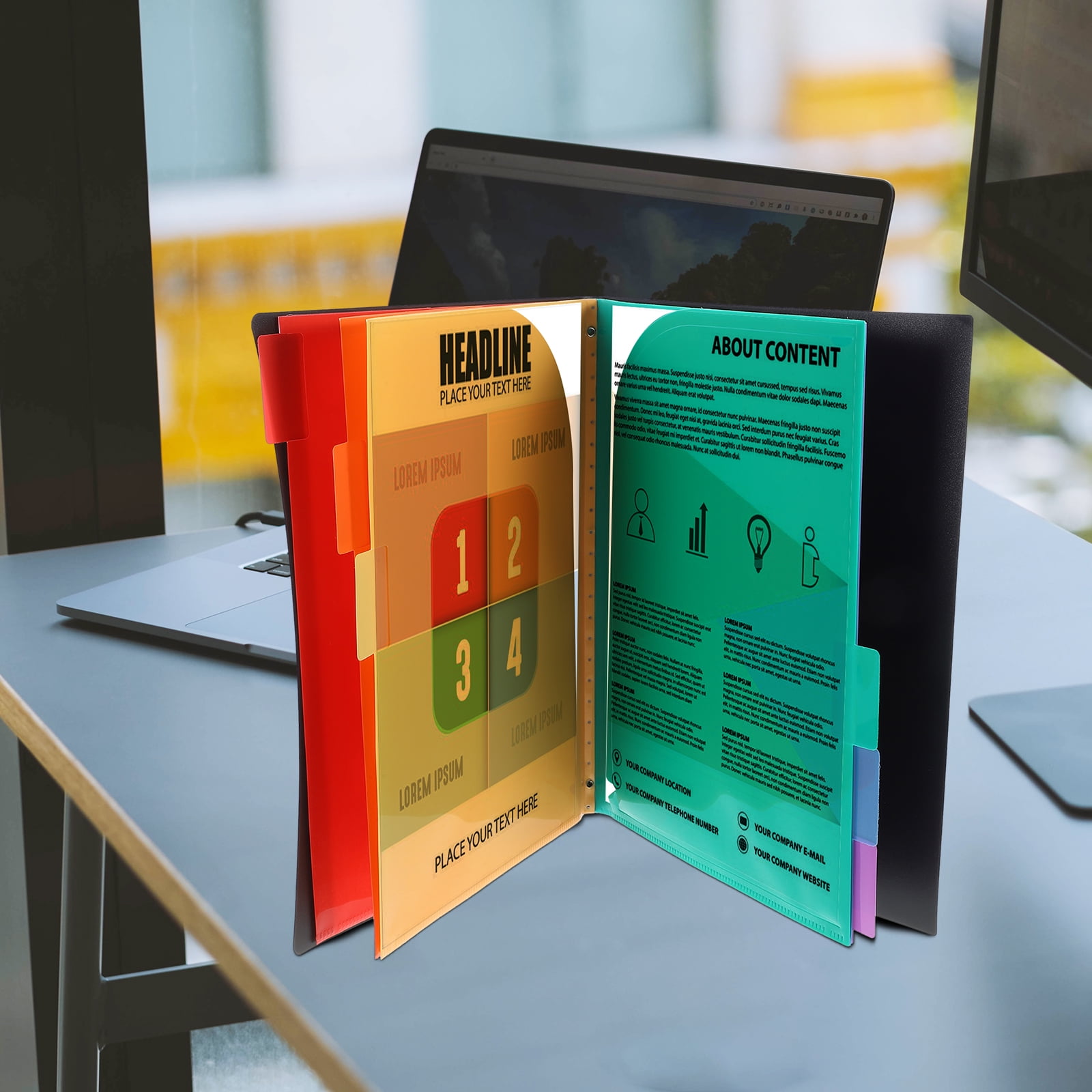 NICERIO Black PP Folders with Pockets Heavy Duty for Office Documents