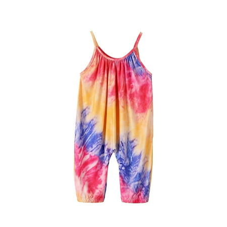 

Mioliknya Toddler Sleeveless Jumpsuit Tie-Dye Pattern Printing Elastic Closure Clothing