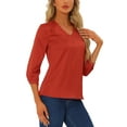 thumbnail image 4 of INSPIRE CHIC Women's Satin Blouse Casual Solid Long Sleeve V Neck Top Shirts S Red, 4 of 6