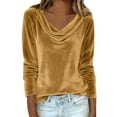 thumbnail image 6 of Womens Long Sleeve Tops Velvet Shirts For Cowl Neck Pleated Tops Elegant Fall Ruched Long Sleeve Blouse T Shirts For Women, 6 of 7