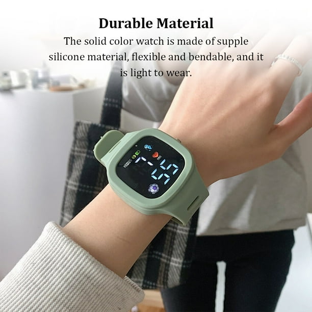 freestylehome Kids LED Wristwatch Fashion Time Utilities Multifunctional Adjustable Strap Digital Square Electronic Watches Fitness Sports Light Pink