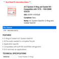 thumbnail image 2 of A/C System O-Ring and Gasket Kit - Compatible with 1978 - 1984 BMW 633CSi 1979 1980 1981 1982 1983, 2 of 2